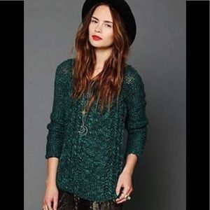 Free People Emerald Green Cable Knit Sweater